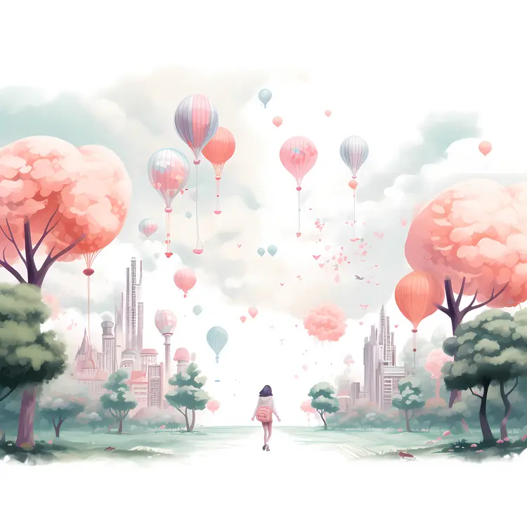 Colorful Hot Air Balloons in Dreamy Cityscape