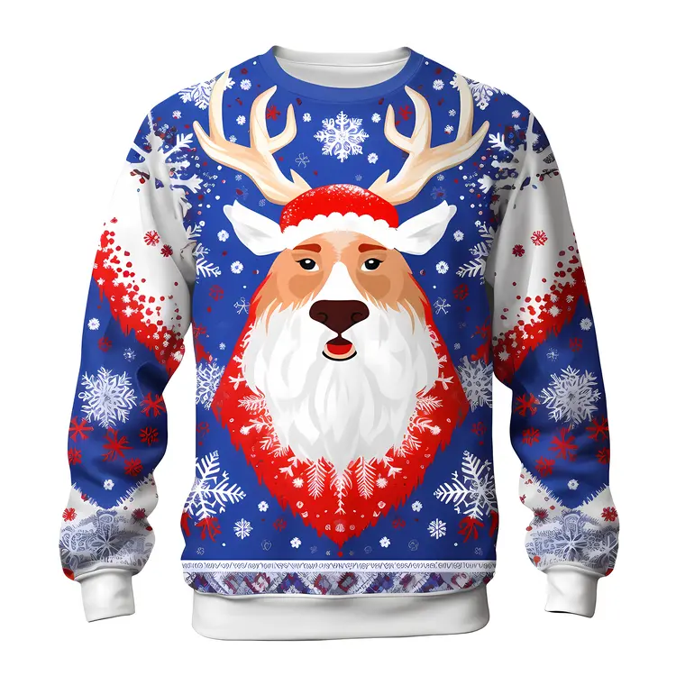 Festive Reindeer Christmas Sweater with Snowflakes