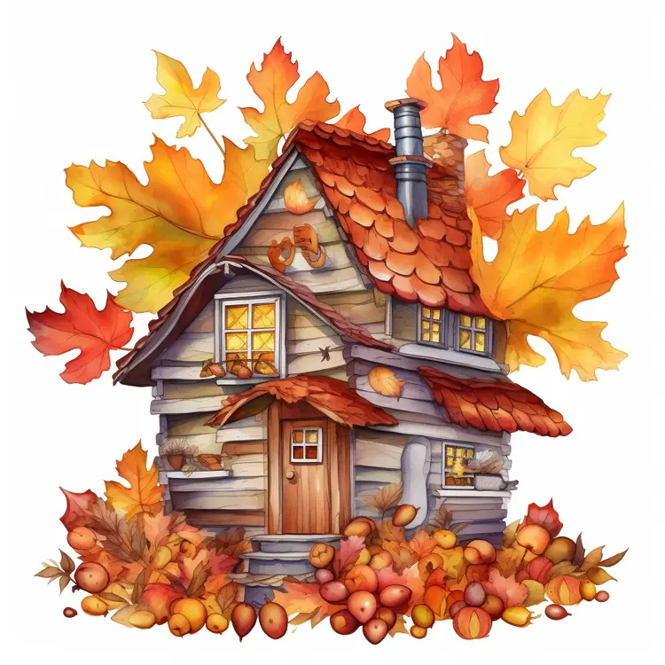 Cute House Surrounded by Autumn Leaves