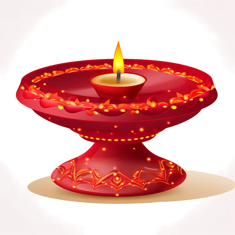 Red Diya Lamp with Flame for Diwali Celebration