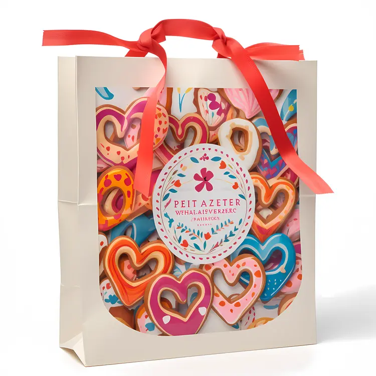 Colorful Heart-shaped Cookies in Gift Bag