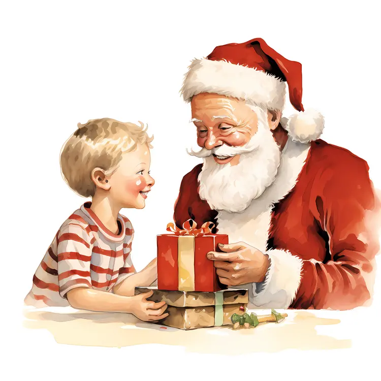 Santa Claus Giving a Gift to a Child