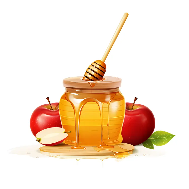 Honey Jar with Apples for Rosh Hashanah Celebration