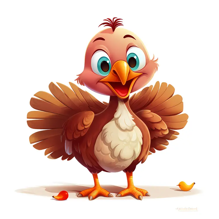 Red Cartoon Turkey with Spread Wings