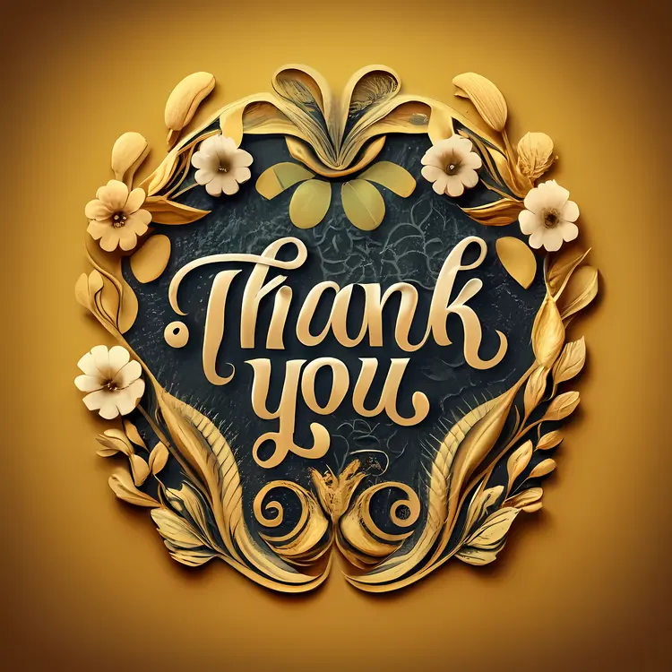 Thank You Text with Floral Gold Design