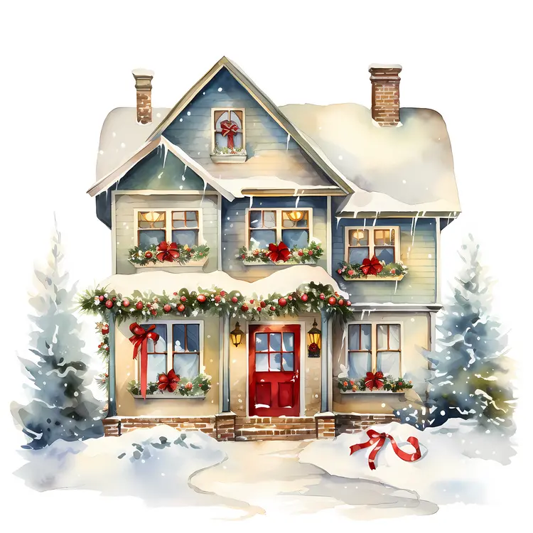 Cozy Blue House with Christmas Decor