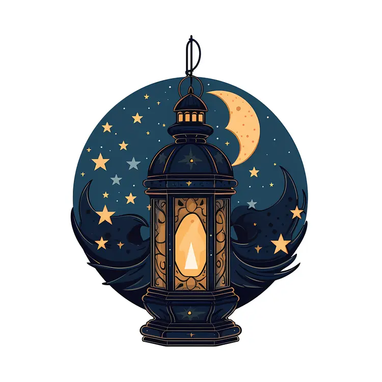 Dark Lantern with Crescent Moon and Stars
