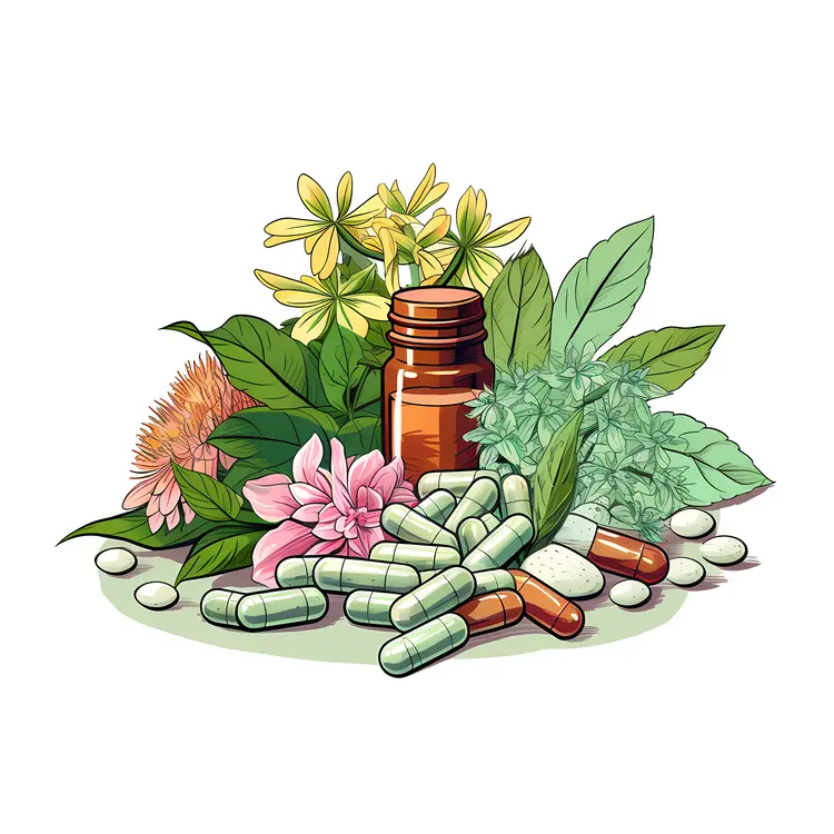 Herbal Supplements with Bottles and Capsules
