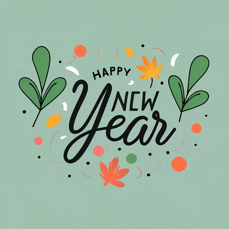 Happy New Year with Leaf and Confetti Design