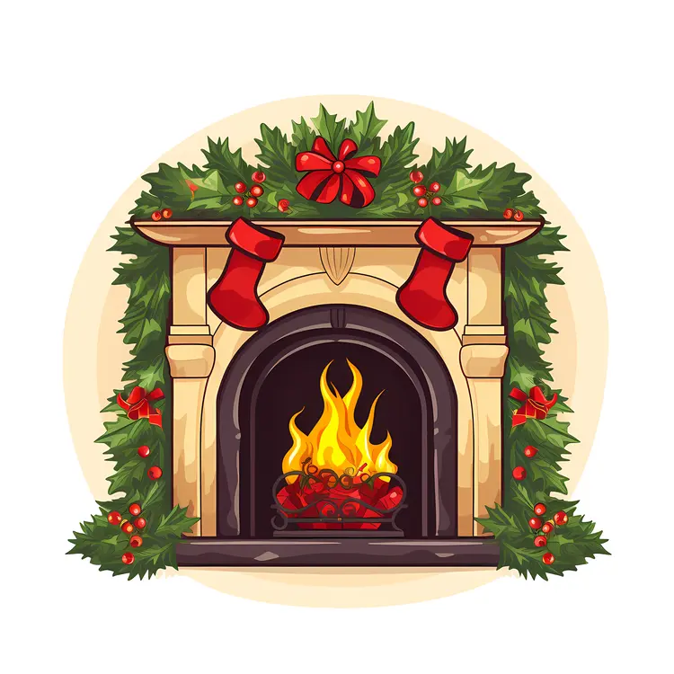 Elegant Fireplace with Christmas Garland