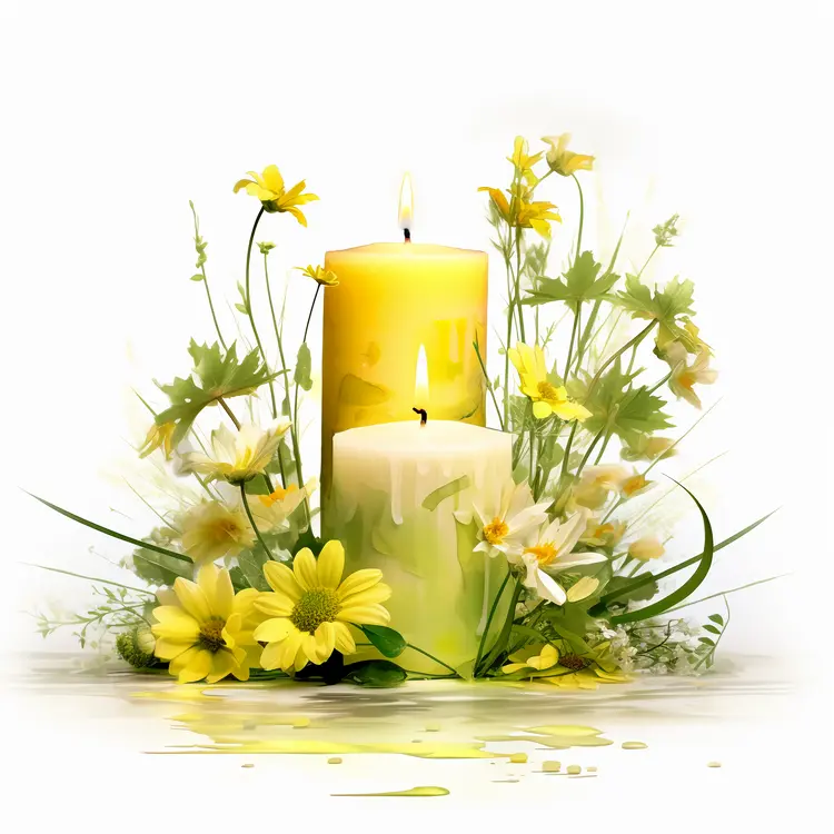 Beautiful Yellow Candle with Floral Arrangement
