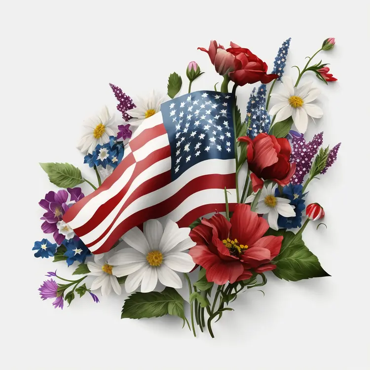American Flag with Beautiful Floral Arrangement for Independence Day Celebration