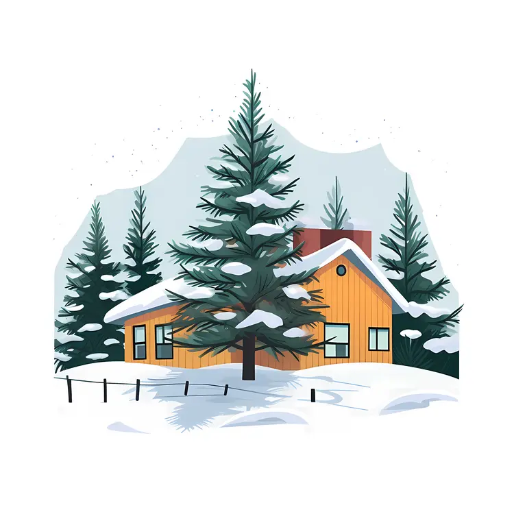 Warm Yellow House in Snowy Forest