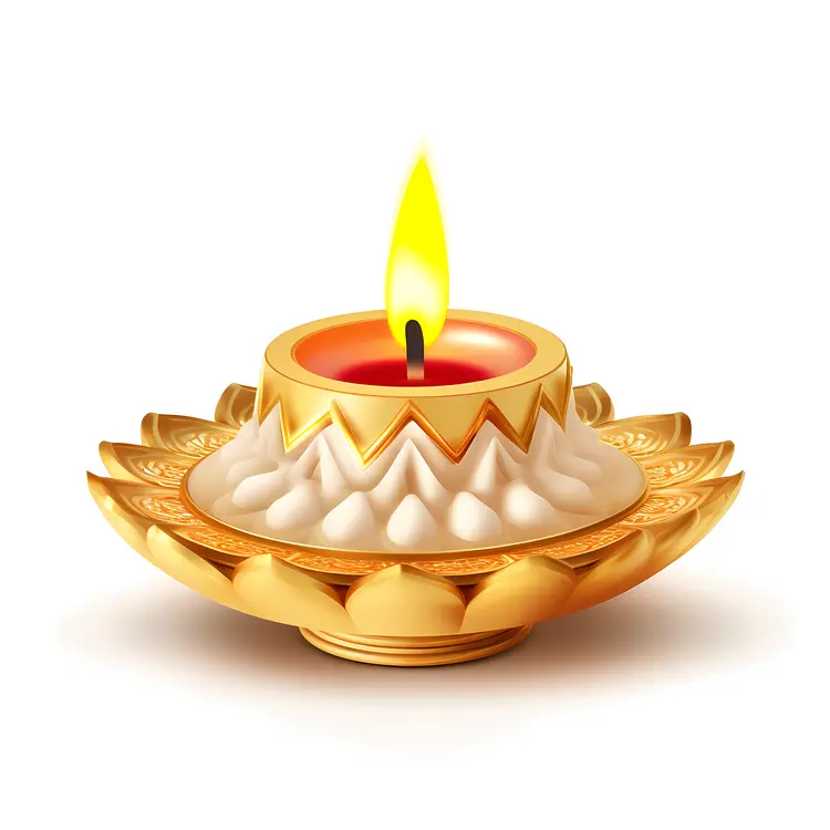 Golden Diya with Candle Flame for Diwali