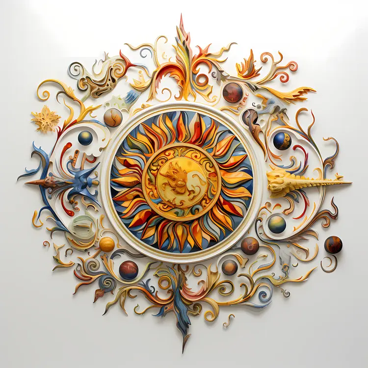 Sun and Planets in a Decorative Design