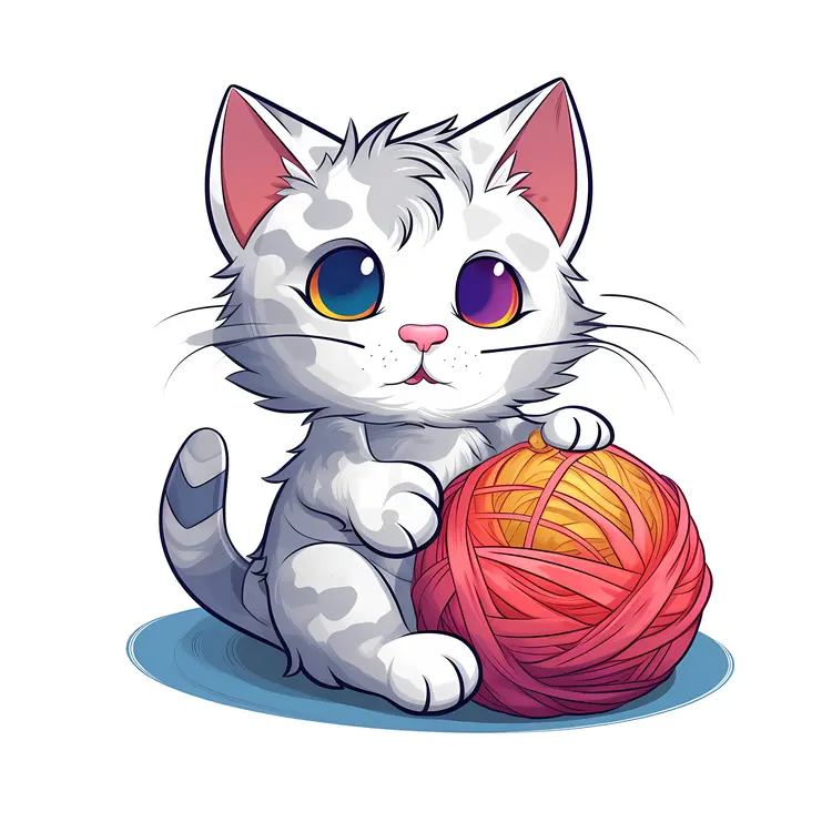 Cute Kitten Playing with Yarn Ball