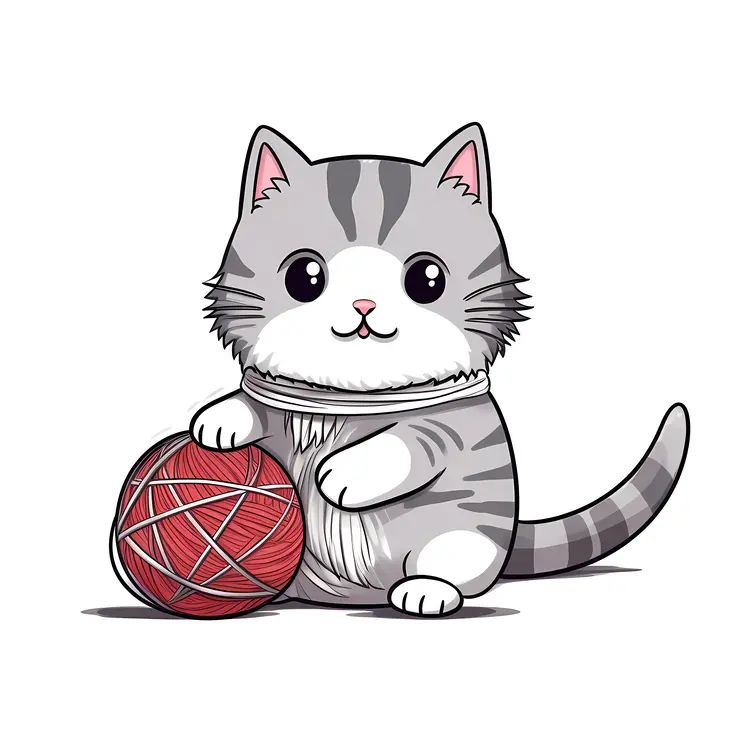 Cute Kitten Playing with Yarn Ball