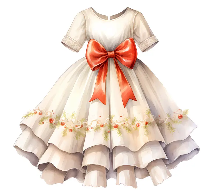 Elegant White Dress with Red Bow