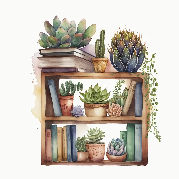 Beautiful Succulent Plants on a Bookshelf