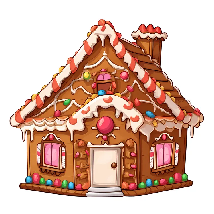 Cute Gingerbread House with Colorful Candy Decorations