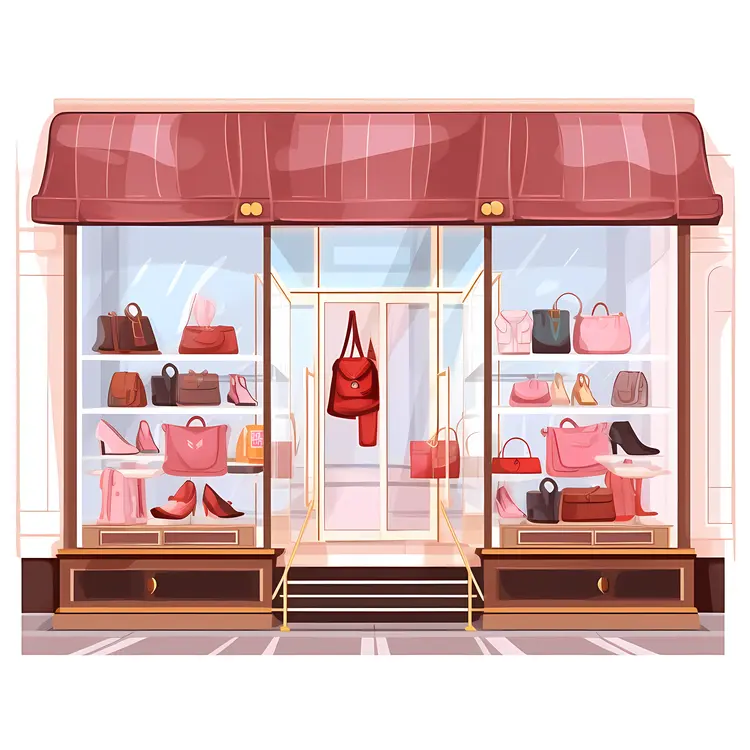 Fashionable Storefront with Handbags and Shoes Display