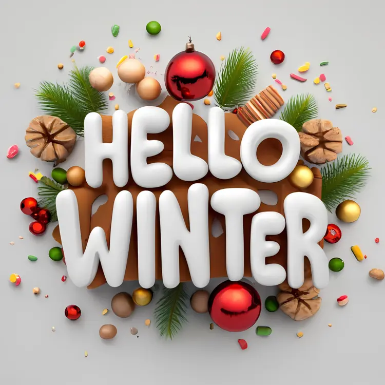 Hello Winter with Decorations and Pinecones