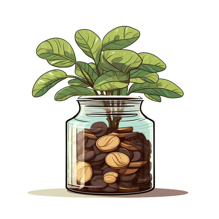 Financial Growth Concept with Money Plant in Jar