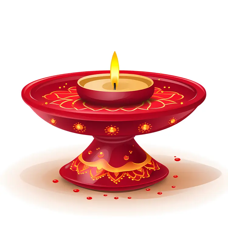 Red Diya Lamp with Candle Flame for Diwali