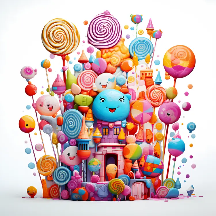 Whimsical Candy Castle with Lollipops and Sweets