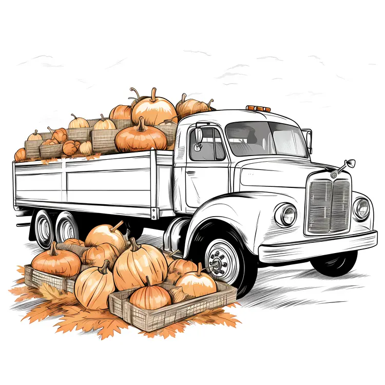 White Truck Loaded with Pumpkins