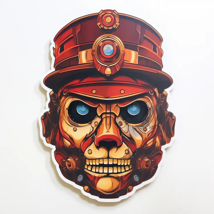 Steampunk Robot Face with Red Hat