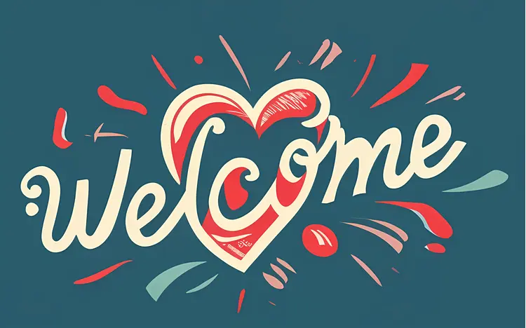 Welcome Text with Heart Illustration