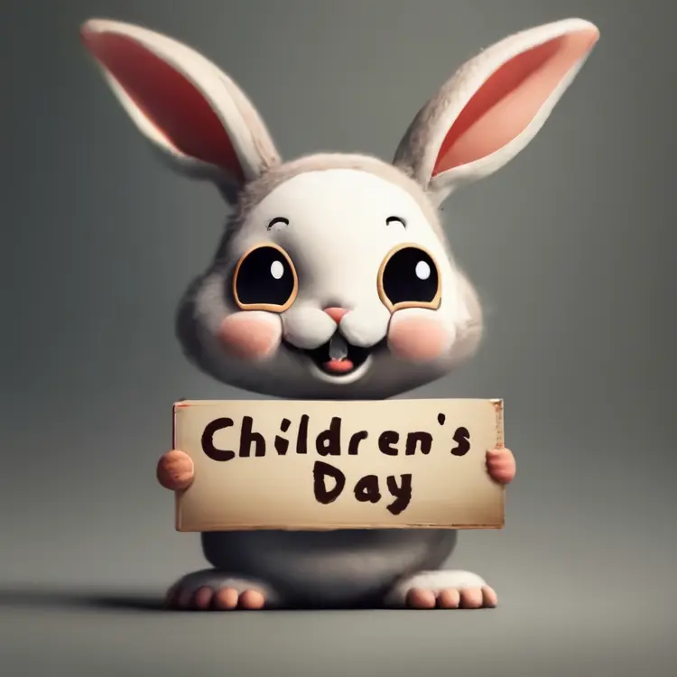 Adorable Bunny Holding Children's Day Sign