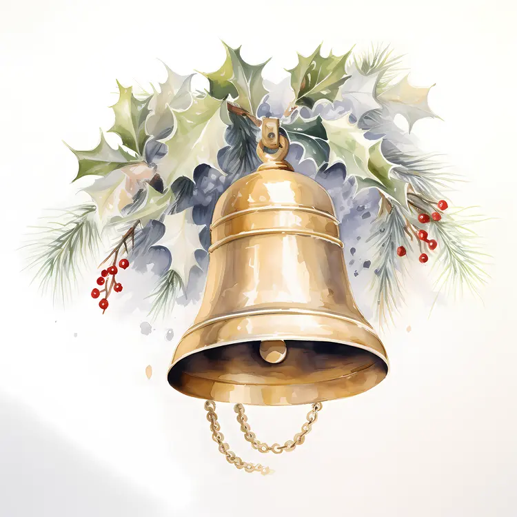 Golden Bell with Holly and Berries