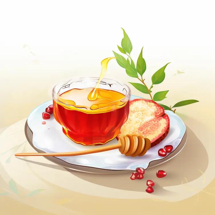 Honey and Pomegranate on Plate