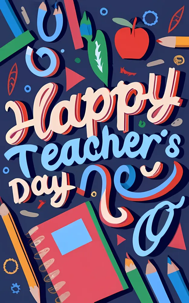 Happy Teacher's Day with Colorful School Supplies