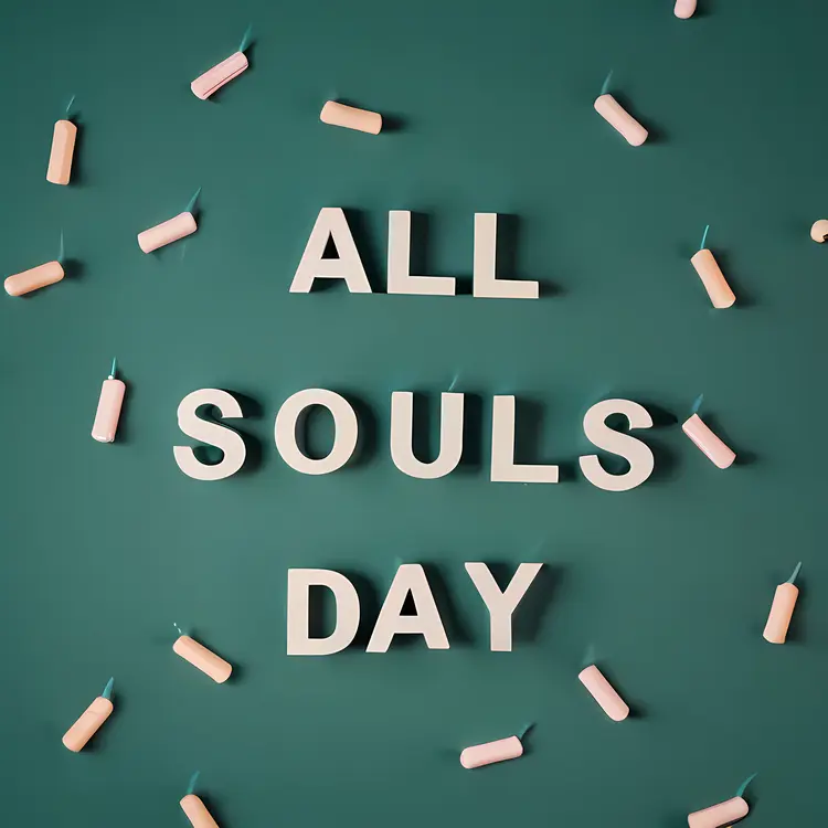 All Souls' Day with Candles on Green Background