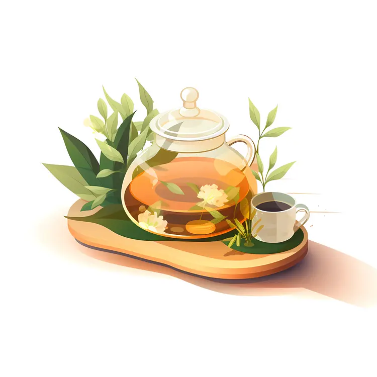 Tea Pot and Cup on Tray Illustration
