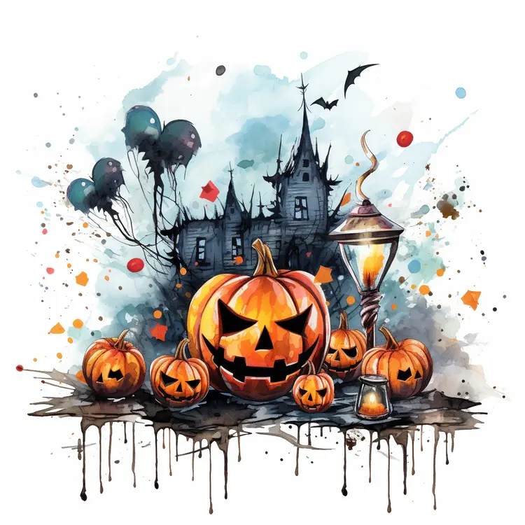 Spooky Haunted House with Pumpkins