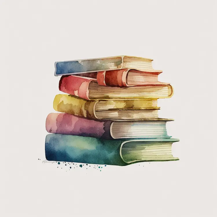 Colorful Stack of Books in Watercolor Style
