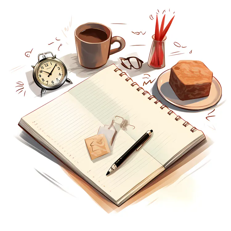Open Notebook with Pen and Coffee