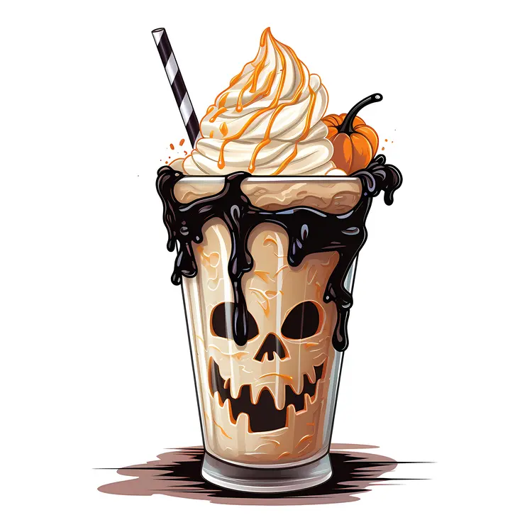 Pumpkin Milkshake with Whipped Cream and Straw