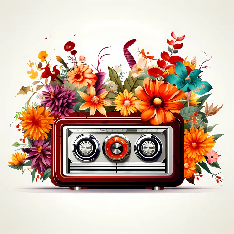 Retro Radio with Vibrant Flowers
