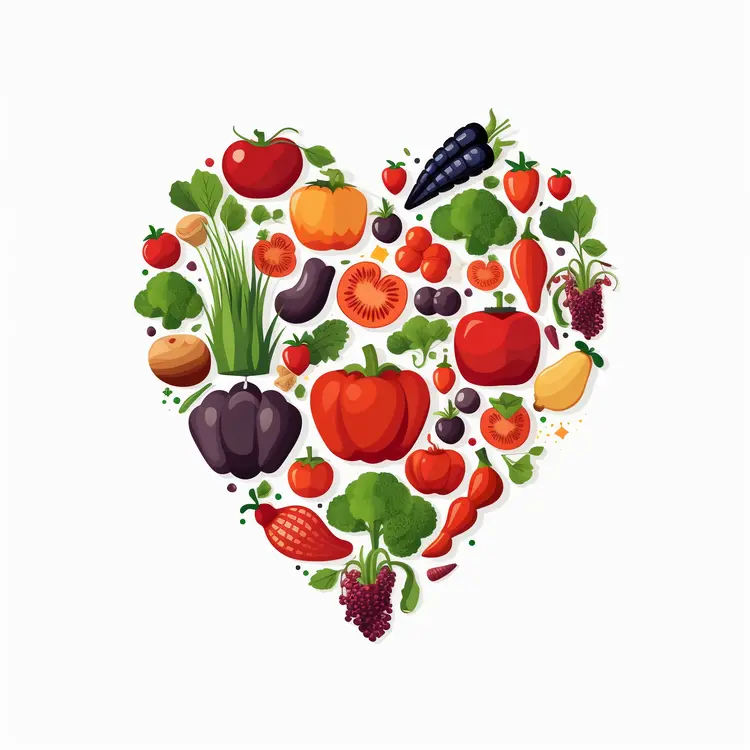 Heart-Shaped Vegetable and Fruit Illustration