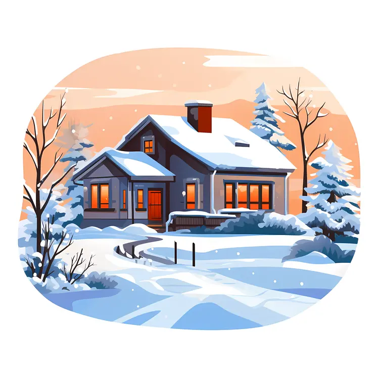Gray House in Winter Scene