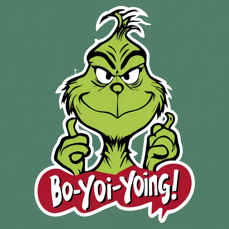 Grinch with 'Bo-Yoi-Yoing!' Text