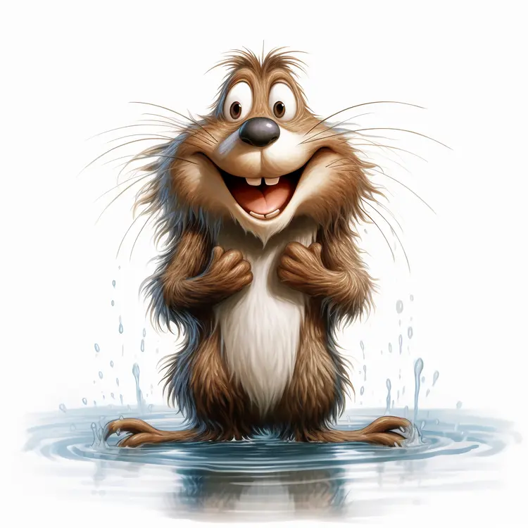 Happy Cartoon Beaver Standing in Water