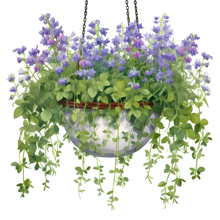 Beautiful Hanging Flower Basket with Purple Flowers