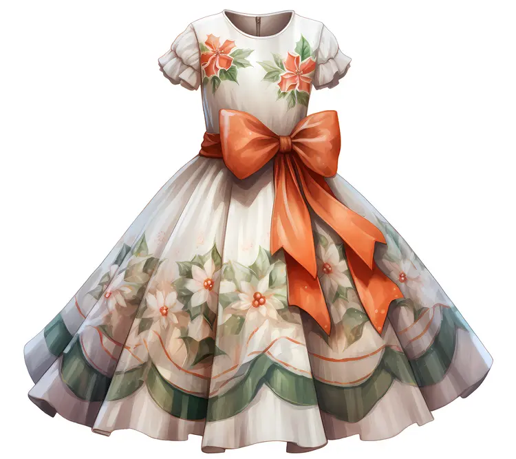 Floral Christmas Dress with Large Bow