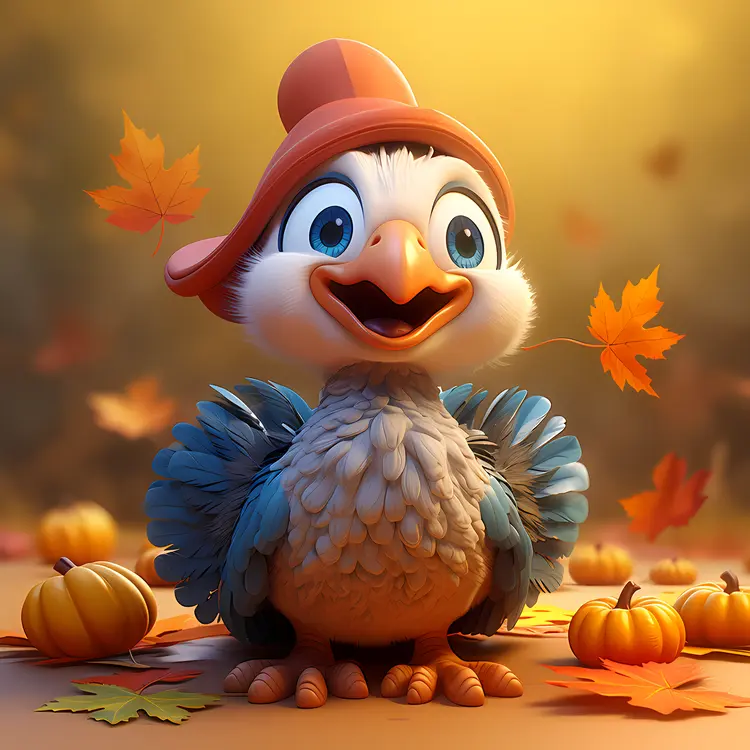 Blue Turkey with Orange Hat in Autumn Setting